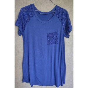 Mai Soli Blue Blouse Top Lace Shirt Size Medium
